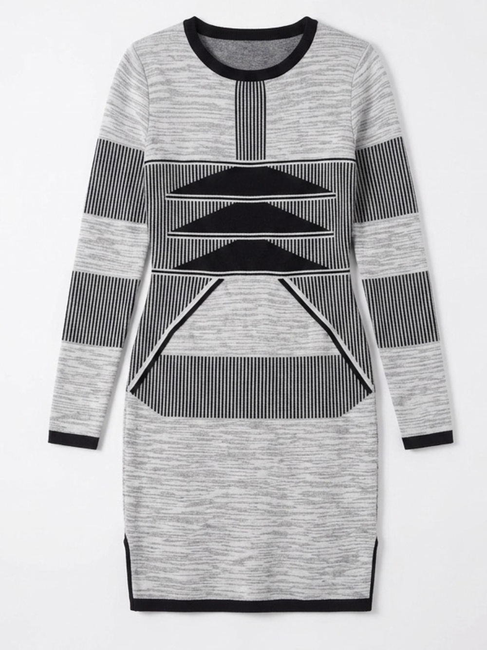 SHEIN Optical Illusion Bodycon Sweater Dress Hourglass Monochrome Knit Women L